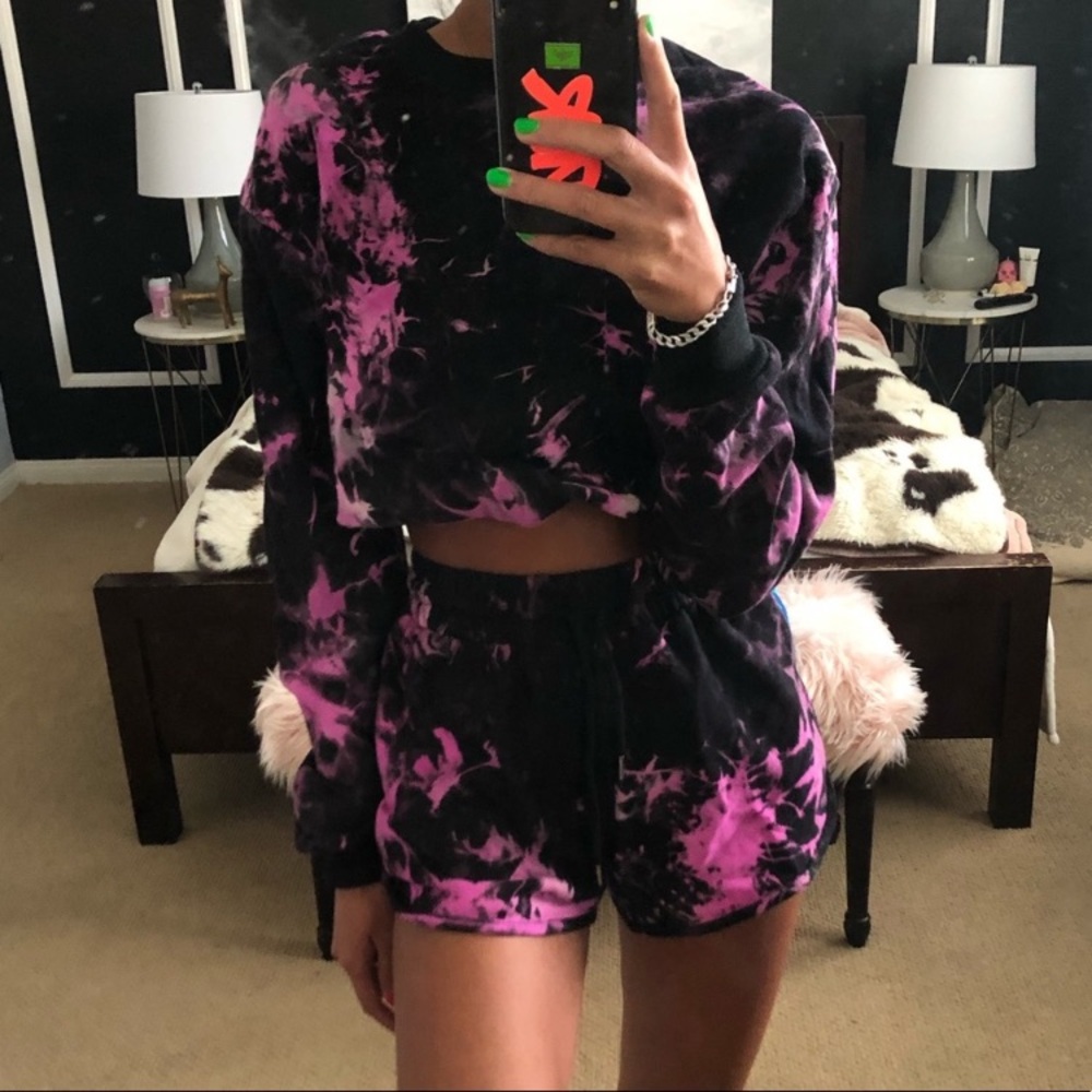 Tiger Mist tie dye set crop sweatshirt and shorts